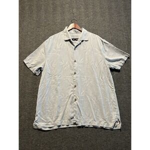 Tommy Bahama Silk Camp Shirt Mens XL Tropical Leaf Button‎ Up Light Blue
